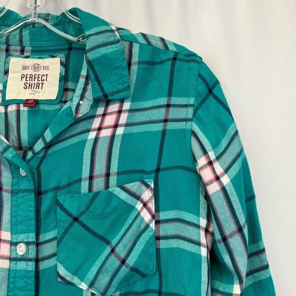 Perfect Shirt Womens Button Front Multicolor Plaid Long Sleeve Pockets Rayon XS - Picture 4 of 10